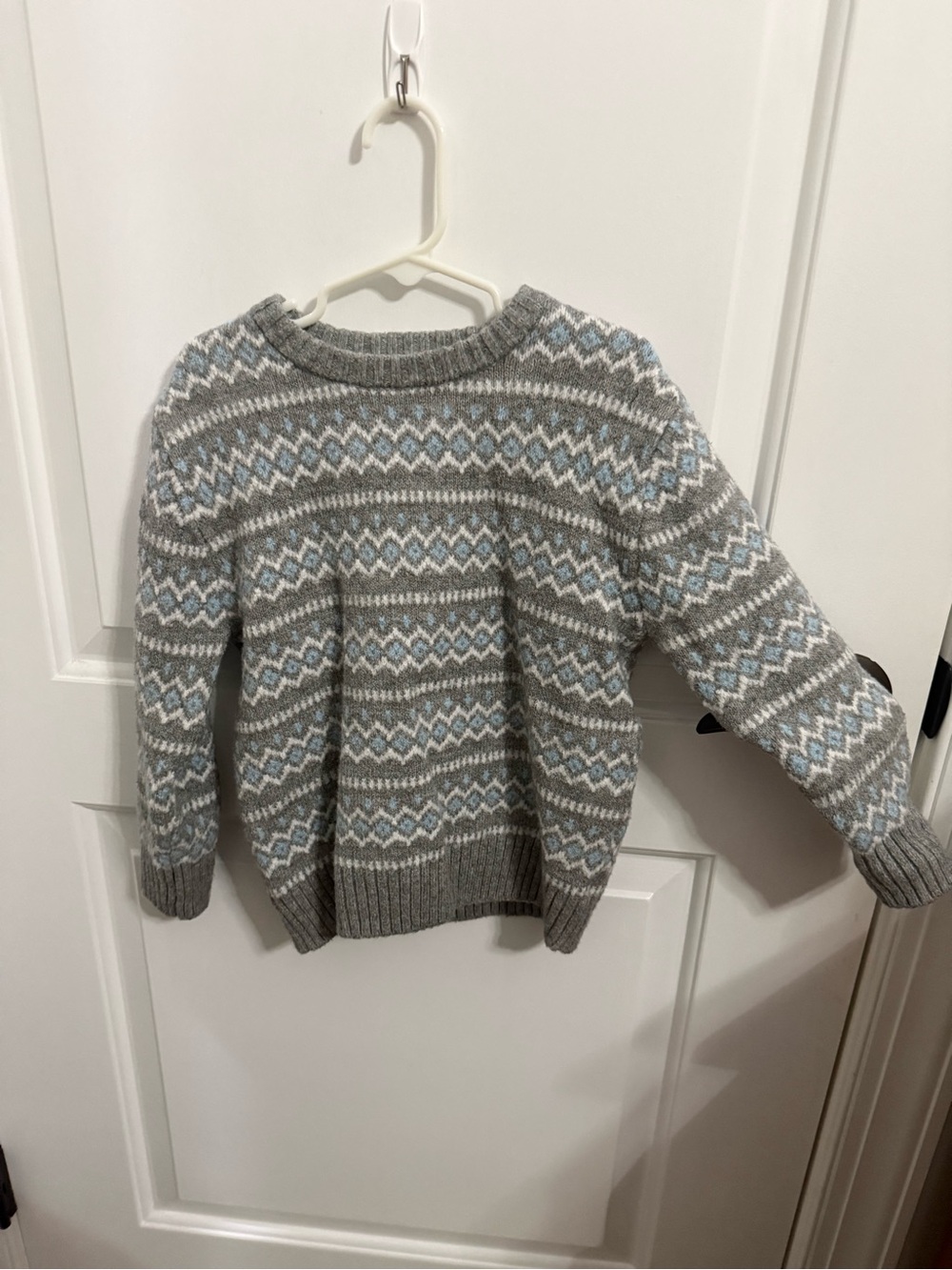 Cat & Jack Gray Fair Isle Crewneck Sweater with Light Blue Accents